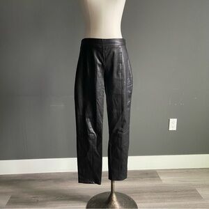Black Soft Genuine Leather Straight Leg Pants Minimalist Tailored Fit